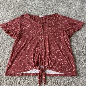 Maurices Burgundy Polka Dot Button-Down Shirt